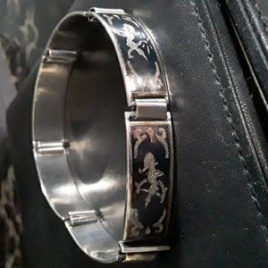 Vtg 50s Siam Sterling Silver Niello Goddess Bracelet